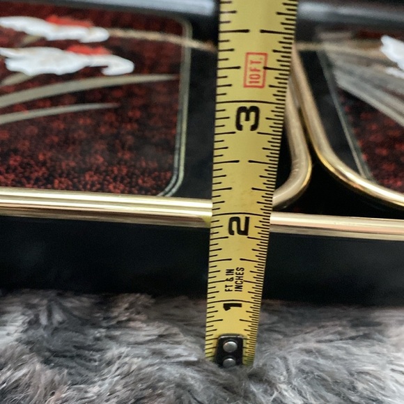 Set 3 Vintage Japanese Shiny Black Lacquer Ware Nesting Trays Gold white & Red - Picture 15 of 16